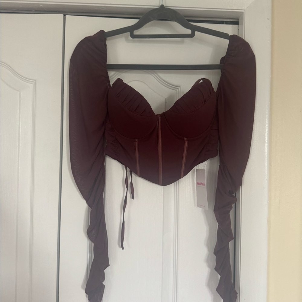 Brown Long Sleeve Corset Top
